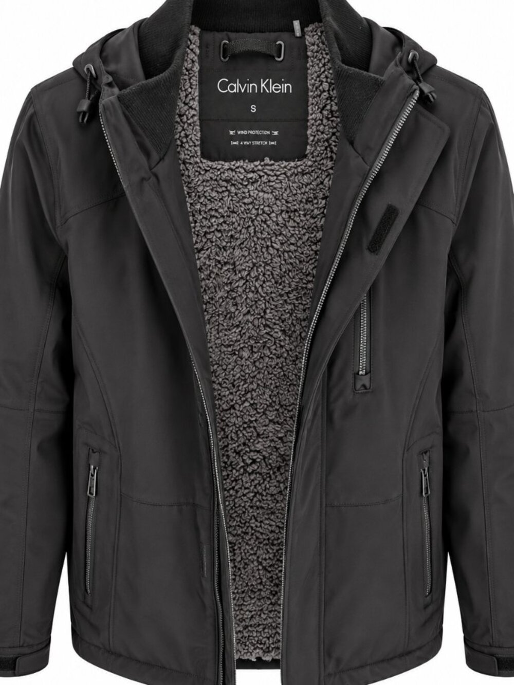 Calvin Klein Men’s Small Black Sherpa-Lined Hooded Soft Shell Winter Jacket